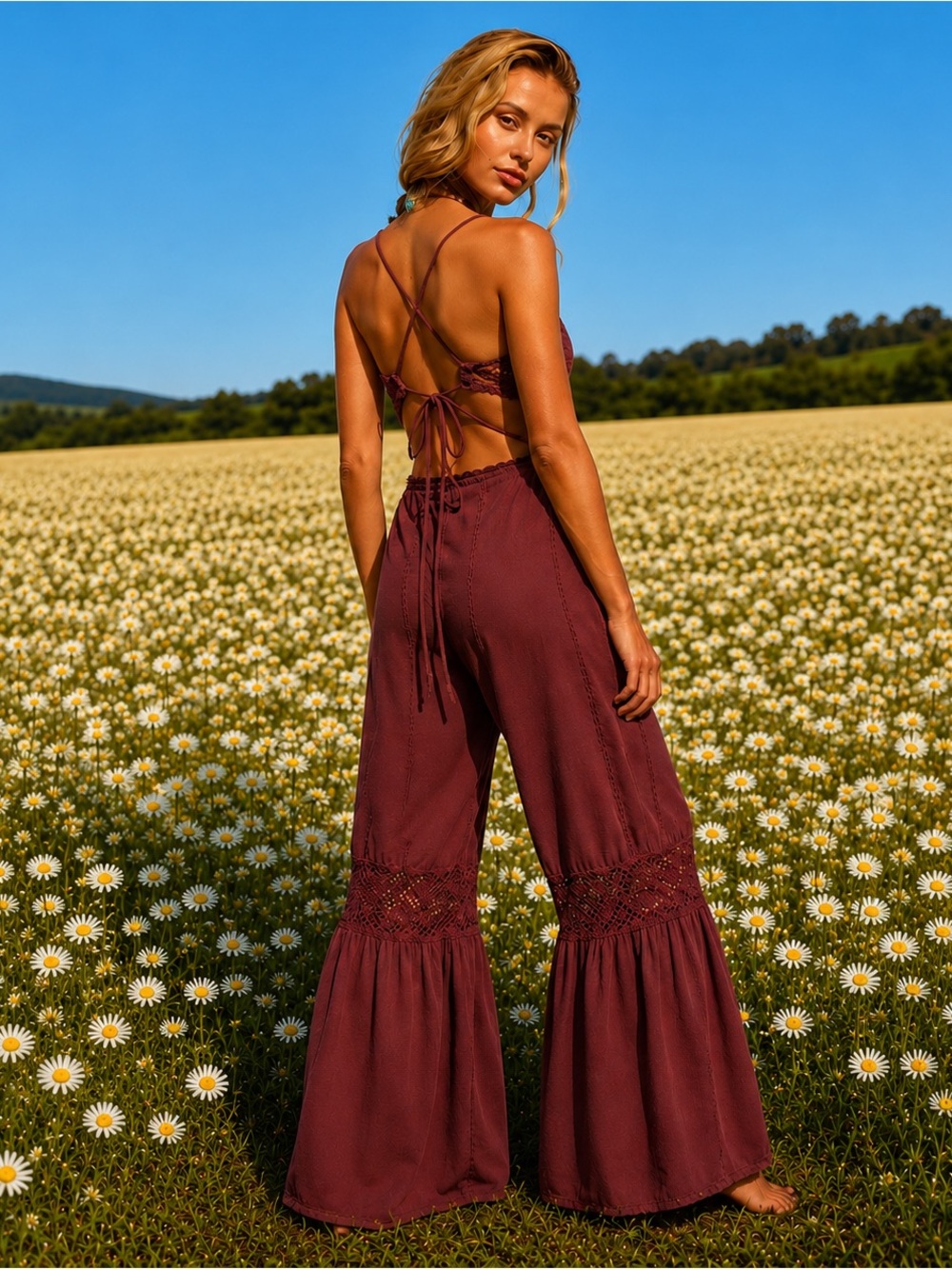 Free People Freya Crochet One Piece Jumpsuit in Brown XL NWT - Picture 2 of 16